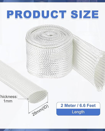 uxcell Insulation Cable Protector,28mm/1.10 Inch-2m/7 Feet High Temp Fiberglass Sleeve White
