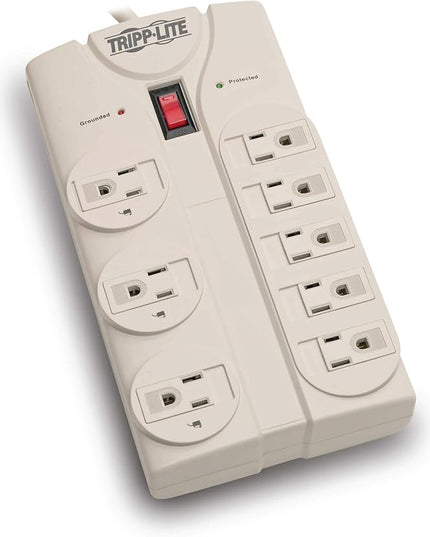 Eaton Tripp Lite Series TLP808 8 Outlet Surge Protector Power Strip with Flat Plug, 1440 Joule Rating, White, UL Listed & Certified, 8ft Extension Cord with Multiple Outlets for Home Office