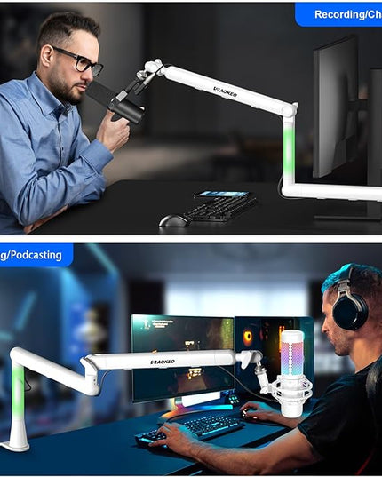 Microphone Arm,Aokeo AK-55 Desk Low Profile Adjustable Mic Boom Arm Stand,Suitable For Blue Yeti,Snowball iCE, HyperX QuadCast,SoloCast,Elgato Wave,Etc