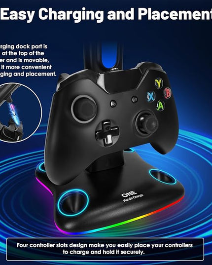 Controller Charger with RGB Headphone Stand for Xbox Series X/S/One,/One S/X, XSX Controller Charger Station, Headset and Controllers Stand Holder for Xbox, Gaming Gifts for Gamers Men