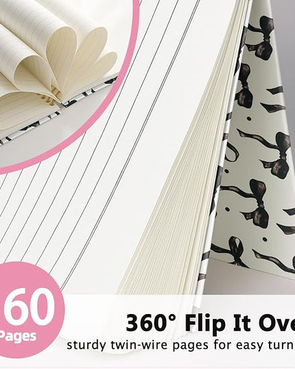 LIANGW Coquette Black Bow Notebook Journal for Teen Girls & Women, Preppy Cute Journal Gifts for Women, Girly Gifts, Black Bow Office Supplies, Hardcover Spiral Notebook, 5.5x8.3 Inch