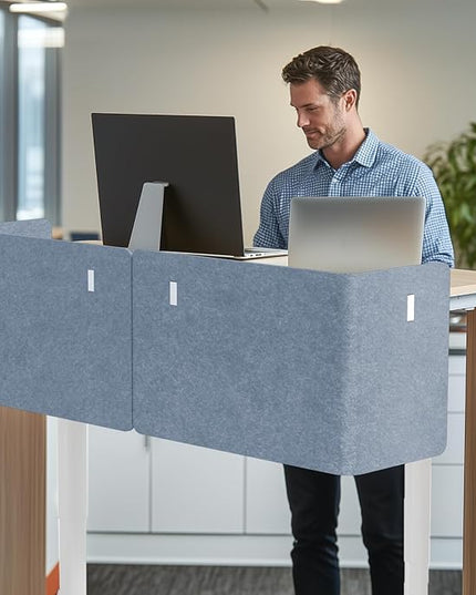 Desk Privacy Panel,2PCS L-Shaped Clamp-On Office Desk Divider,2-in-1 Adjustable Acoustic Desktop Partition Or Under Desk Modesty Screen,for Office,Home,Felt(Blue, 47.2" x 17.7")