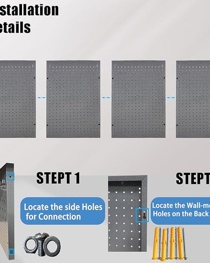 JZD Pegboard Wall Organizer with 116 Pcs Hooks Heavy Duty Metal Pegboard Kit with 1/4" Pegboard Hooks Accessories 4 Pack Metal Pegboard Kit 66" x 24" for Garage, Tool Storage,Craft Room