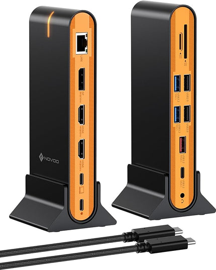 NOVOO Laptop Docking Station Dual Monitor, 15 in 1 Triple Display, 8K@30Hz DP, Dual 4K@60Hz HDMI, 10Gbps USB-A/C, SD/TF, 1Gbps Ethernet, Dual Monitor Adapter Dock for MacBook, Windows Laptops