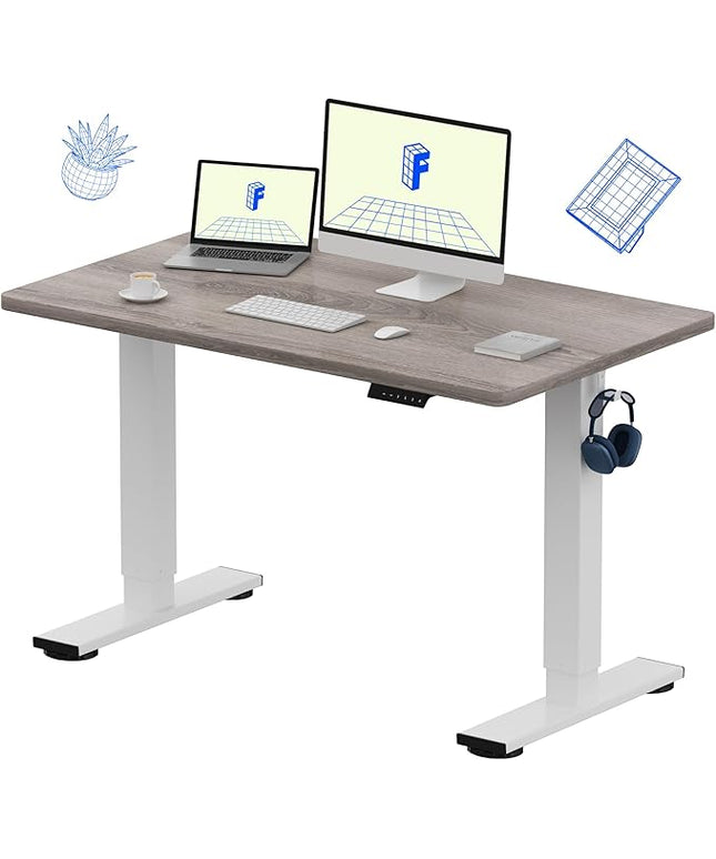 FLEXISPOT EN1 One-Piece Standing Desk with 1-Inch Thick Seamless Desktop, 48"x30" Electric Height Adjustable Desk for Home Office, Multi-Monitor Setups & Easy Assembly, Gray Wood