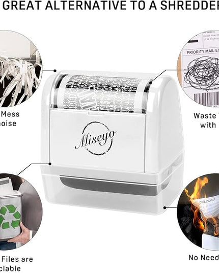 Miseyo Identity Theft Protection Roller Stamp Set - White (6 Refill Ink Incleded)