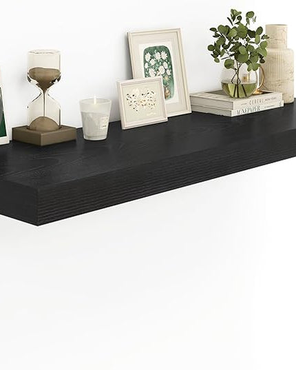 Heimlove 12 Inch Deep Floating Shelves, 55 x 12 inch Extra Long Floating Shelves for Wall, Large Display Shelf & Storage Shelf for Living Room Bedroom Kitchen Home Office, Set of 1, Black