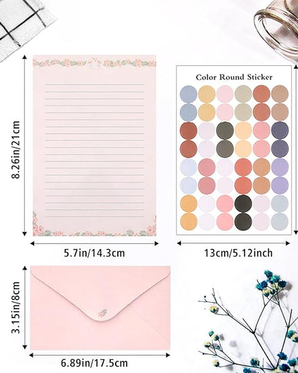 91 Pcs Stationery Paper Envelopes Set Includes 60 Lined Writing Paper & 30 Envelopes with 48 Colorful Round Dot Stickers, Cute Vintage Letter Writing and Stationery Paper Envelopes(10Style)