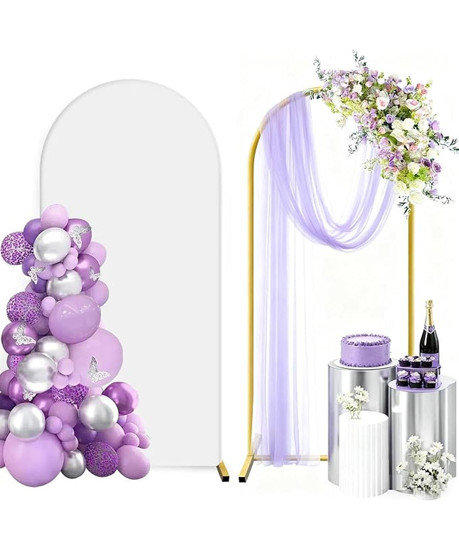 Metal Arch Backdrop Stand and Cover Set 6 ft, Wedding Arch Stand with White Cover for Party, Birthday, Wedding, Bridal Shower, Baby Shower (White, 6 ft)