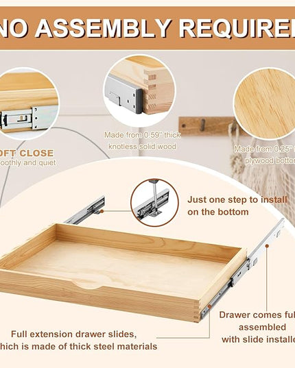 Menkxi 2 Set Pull out Tray Cabinet Organizer Wooden Pull Drawers storage Slide out Pantry Shelf for Base Cabinet Kitchen Gentle Close Fully Assembled Accessories (Wood Color,30'' X 21'' X 3")
