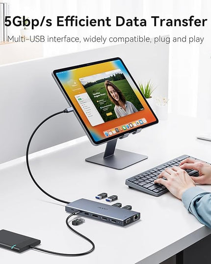 USB C Docking Station Dual Monitor for Dell HP, Laptop Docking Station 3 Monitors 15-in-1 USB C Hub Dock with Dual 4K HDMI+8K DP +VGA+6USB Ports+PD+Ethernet+SD/TF+Audio,USBC Adapter Dongle for Lenovo