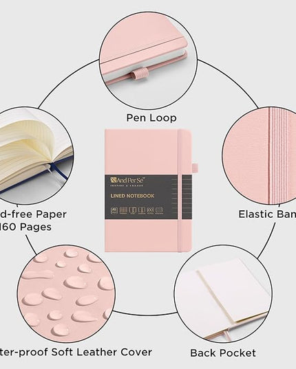 &And Per Se Lined Journal Notebook, 160 Pages, A5 5.7 x 8 inches College Ruled Thick Paper Notebook Journals for Writing, Hardcover Notebooks for Women Men Office School (1 Pack, Pink)
