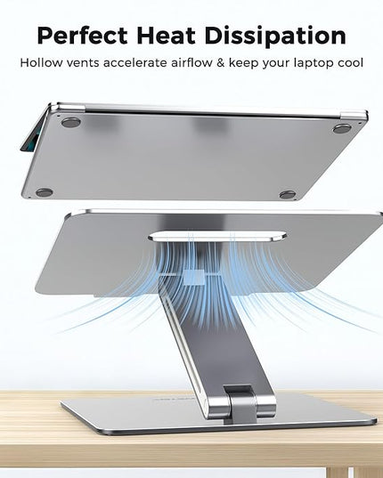 AboveTEK Laptop Stand, Adjustable Portable Computer Riser, Ergonomic Aluminum Notebook Desktop Holder for Desk, Compatible with MacBook Pro, Air, HP, Fits Up to 17 Inch Laptops, Silver