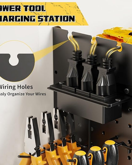 Power Tool Organizer with Charging Station Wall Mount, 3 Layer Expanded Heavy Duty Garage Organization, 45.5 Inch Length Garage Tool Storage, 8 Drills, 2 Assemble Method, Black