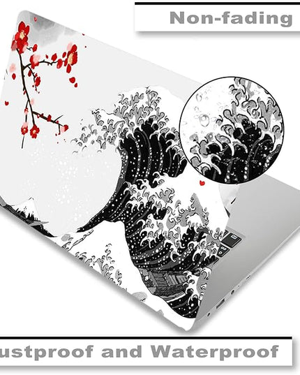 Laptop Skin Sticker Decal,12" 13" 13.3" 14" 15" 15.4" 15.6 inch Laptop Vinyl Skin Sticker Cover Art Protector Notebook PC (2 Wrist Pad Skins Included), Waterproof Removable, Black Wave of Kanagawa