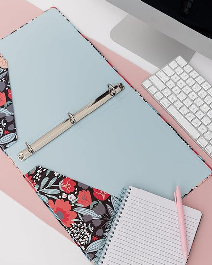Steel Mill & Co Cute Red/Blue Mini Spiral Notebook, 8.25" x 6.25" Journal with Durable Hardcover and 160 Lined Pages, Folk Floral