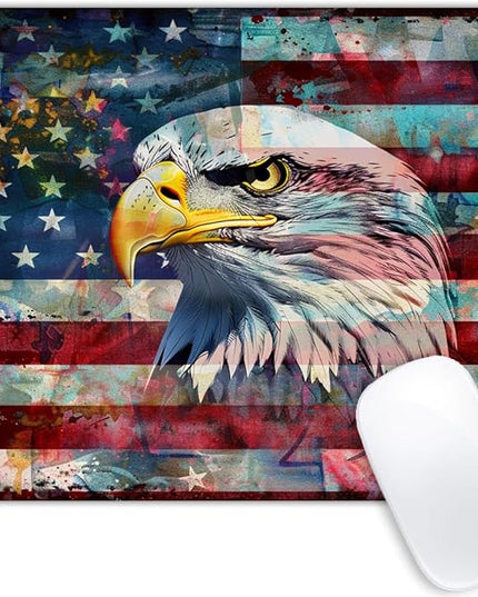 Square Mouse Pad Vibrant Colorful Eagle with National Flag-3,Gaming Mouse Pads for Desk,Soft Computer Waterproof Non-Slip Mouse Mat