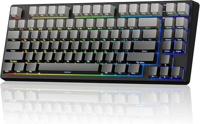 Wireless Mechanical Keyboard,Gasket Mounted Creamy Sound,Bluetooth/2.4GHz/USB-C,Side Printed PBT Keycaps with RGB Backlit, Hot Swappable,75% Compact Layout for Gaming/Typing/Win/Mac/PC(Gradient Gray)