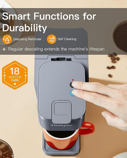 Mini Hot and Iced Coffee Maker Single Serve, for K Cup and Ground, 6 to 14 Oz Brew Sizes, with Recipe Book, for Home, Travel, RV, Office and Dorm, Elegant Gray