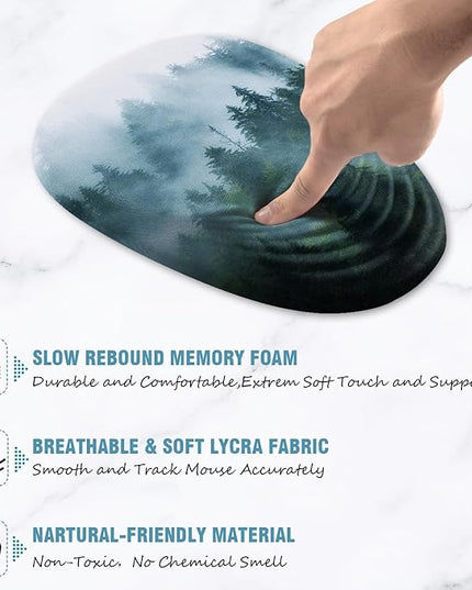 Ergonomic Mouse Pad with Wrist Support, Desktop Mouse Pad Wrist Rest Design and Non-Slip PU Base, Computer Mousepads for Pain Relief, Office & Home, Fog Forest