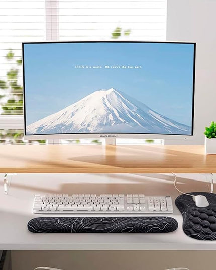 Mouse Pad Wrist Support, Laokiiy 2 in1 Keyboard Wrist Rest+ Ergonomic Mouse Pad, Non-Slip Wrist Rest for Computer Keyboard, Made Easy Typing & Relieve Wrist Pain(Black White)