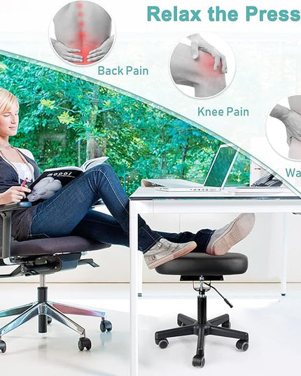 Footrest Stool Under Desk Adjustable Height and Tilt Angle Footrest Ottoman Ergonomic Foot Stool with Wheels 360° Rolling for Home Office (New Black)