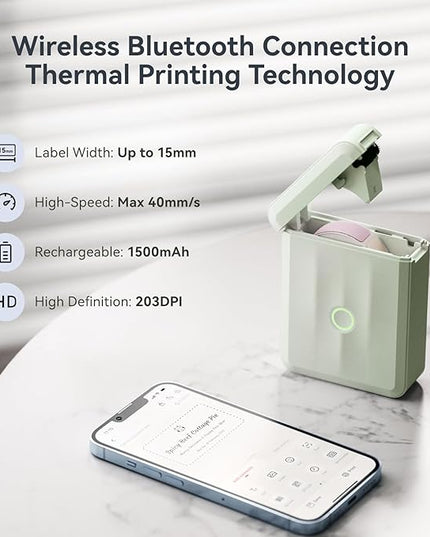 NIIMBOT D110 Upgraded Version Mini Label Maker Machine with Tape, Portable Bluetooth Thermal Printer, Sticker Labeler with Multiple Templates for Office Organization Home Kitchen School, Green