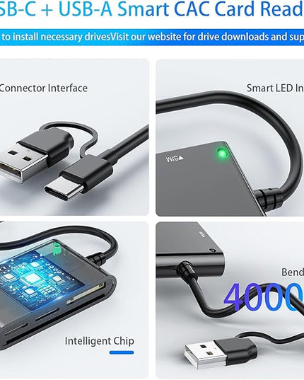 SIM Card Adapter, CAC Smart Card Reader Military, 6-in-1 USB C/USB A Multi-Card Adapter for SIM, CAC, ID, SD/TF, M2, Memory Stick – Compatible with Windows, Mac, Linux (USB A + USB C)
