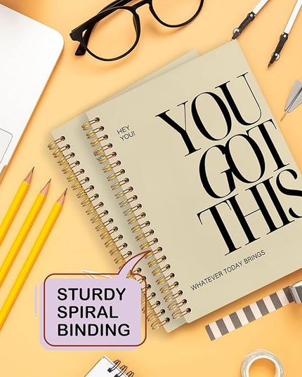 Yhtrg You Got This Inspirational Notebooks Journal, Brown Motivational Spiral Journal Notebook for Women, Brown Motivational Positive Notebooks for Office School Supplies, 5.5x8.3 Inch