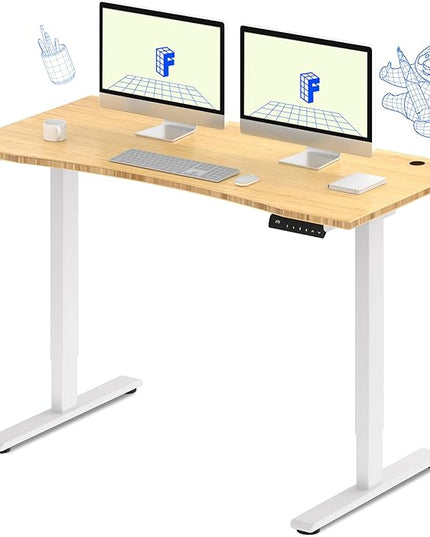 FLEXISPOT E3 Bamboo Dual Motor Electric Standing Desk 55 x 28 Sit Stand Up Desk, Holds 220 lbs, Adjustable Height w/Memory Presets, Solid Bamboo Curved Desktop & White Frame, Ships in 2 Boxes