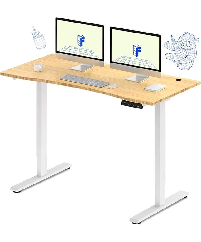FLEXISPOT E3 Bamboo Dual Motor Electric Standing Desk 55 x 28 Sit Stand Up Desk, Holds 220 lbs, Adjustable Height w/Memory Presets, Solid Bamboo Curved Desktop & White Frame, Ships in 2 Boxes