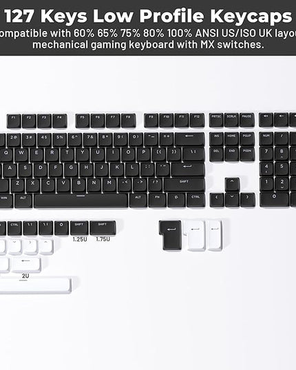 XVX Low Profile Black Keycaps, Shine Through Keycap Sets, Double Shot PBT Keyboard Keycaps Compatibility for 60% 75% 80% 85% 100% MX Switches Mechanical Keyboard- Only Key caps