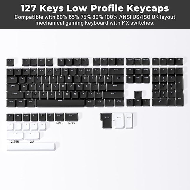 XVX Low Profile Black Keycaps, Shine Through Keycap Sets, Double Shot PBT Keyboard Keycaps Compatibility for 60% 75% 80% 85% 100% MX Switches Mechanical Keyboard- Only Key caps
