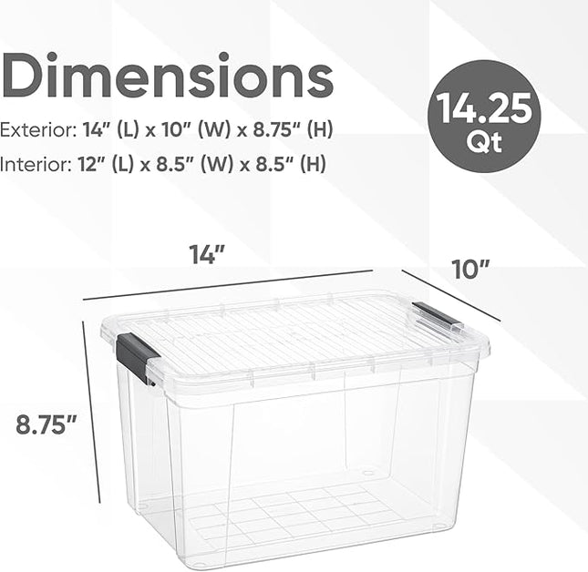 Superio Clear Storage Bins with Lids, 14.7 Quart BPA Free Plastic Containers, Transparent Boxes for Organizing, Stackable Crates, Organizer Totes for Home, Office, School, and Dorm