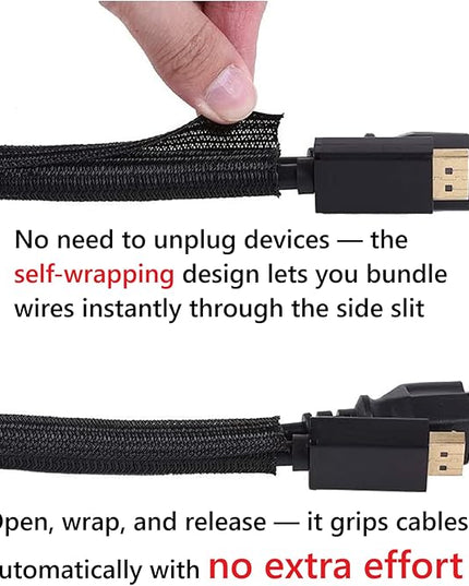 1/2" x 10ft Black/White Cable Sleeve - Protects Cords from Pets & Organizes Wires - Modern Style - Polyester Material - Flame Retardant - Easy to Use & Cut