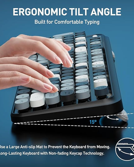 FOPETT 2.4GHz Wireless Keyboard and Mouse Set with Switch Button - Full-Size Keyboard - Compatible for Windows/Laptop/PC/Notebook/Smart TV and More - Grey Colorful