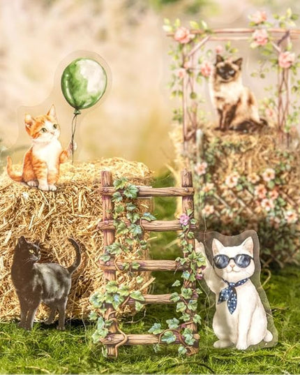 Dwpetzo 90Pcs Unique Transparent PET Stickers for Journaling, Garden Fence with Cat Landscape Stickers for Scrapbooking, Junk Journal Supplies, Collage, Planner