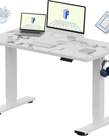 FLEXISPOT EN1 One-Piece Standing Desk with 1-Inch Thick Seamless Desktop, 48"x24" Electric Height Adjustable Desk for Home Office, Multi-Monitor Setups & Easy Assembly, Marble Gray