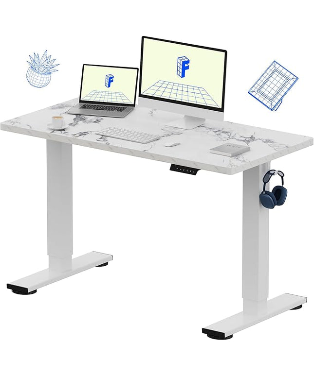 FLEXISPOT EN1 One-Piece Standing Desk with 1-Inch Thick Seamless Desktop, 48"x24" Electric Height Adjustable Desk for Home Office, Multi-Monitor Setups & Easy Assembly, Marble Gray