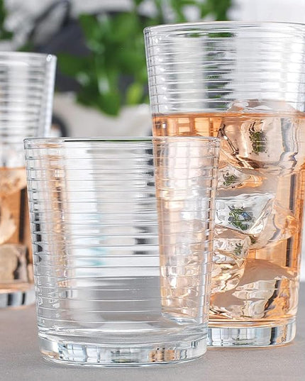 Glaver's Drinking Glasses Set of 12. Everyday Drinking Glasses. Mixed Drinkware Sets 6-17 oz Tall Kitchen Glass Cups, and 6-13 Oz Rocks Glasses. Ribbed Glassware Sets for Cocktail Beer Juice Water.