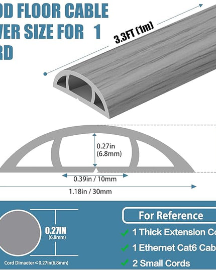 Floor Cord Covers for Wires 3.3FT Cable Hider Wire Cover Self Adhesive Cord Hider Floor for Offices, Homes, Workshops, Warehouses Cable Cavity 0.39" W x 0.27" H