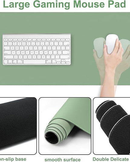 MOSISO Wrist Rest for Keyboard Mouse Pad Set, Large Gaming Deskpad&Circle Curved Mousepad&Keyboard Wrist Rest&Coaster, Ergonomic Non-Slip Mousepad&Easy Typing Pad with Silicone Lining, Green