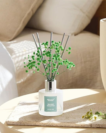 Airkeep Reed Diffuser Set,3.38 fl oz (100 ml) - Wild Mint&Eucalyptus Oil Diffusers with 8 Reed Sticks, Home Fragrance Reed Diffuser for Bathroom Shelf Decor