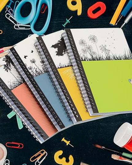 Yansanido Spiral Notebook, 4 Pcs A5 Thick Tree Design Hardcover 8mm Ruled 4 Color 80 Sheets -160 Pages Journals for Study and Notes (Tree)