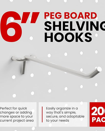200 Pack PEG Board Pegboard Shelving Hooks 6" Length Wholesale Lot