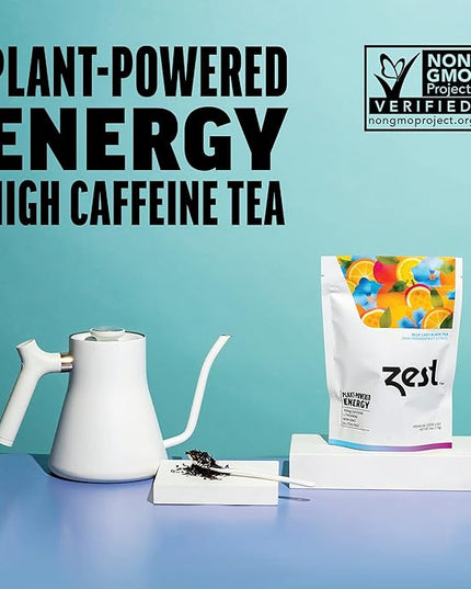 Zest 150mg High Caffeine Energy Loose Leaf Blend - Blue Lady Black Tea - 4 Oz - Hot or Iced - All Natural Strong Flavored Healthy Coffee Alternative Highly Caffeinated Substitute - Perfect for Keto