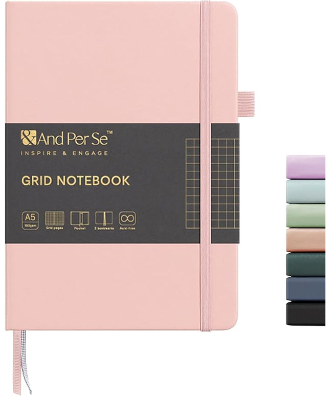 &And Per Se Graph Journal Notebook, 160 Pages, 5.7 x 8 inches College Ruled Thick Paper Notebook Journals for Writing, Grid Hardcover Notebook(1 Pack, Pink)