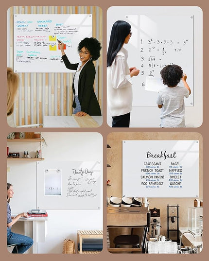 Mifuro Magnetic Glass Whiteboard，48"x36" Wall Mounted Frameless Dry Erase Board for Office, Home & School Ultra White