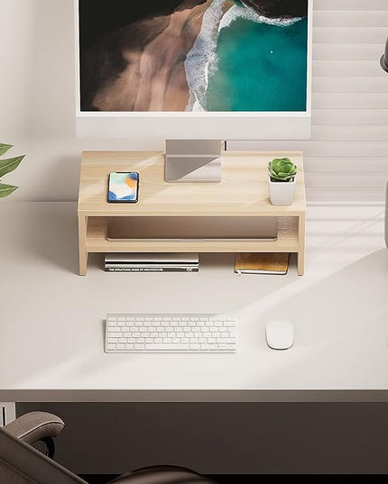 FITUEYES Monitor Stand - 2 Tier Computer Monitor Riser Shelf, Wood Desktop Stand for Laptop Computer Screen, Desk Organization, Office Supplies