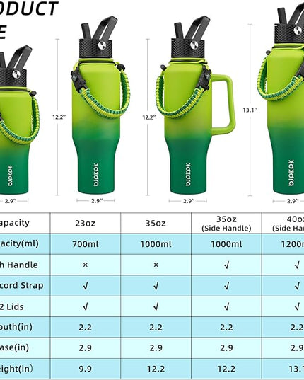 BJPKPK Insulated Water Bottles with Straw Lid, 35oz Metal Water Bottle with 2 lids & Paracord Strap, Double Wall Stainless Steel Tumbler with Handle, Reusable Cups, Mugs, Thermo, Bamboo Grove